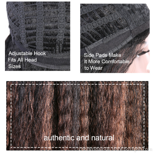 Wholesale Hot Selling Black Yaki Kinky Straight Afro Wig For Black Women Cheap Synthetic Hair Wigs Women's Wigs